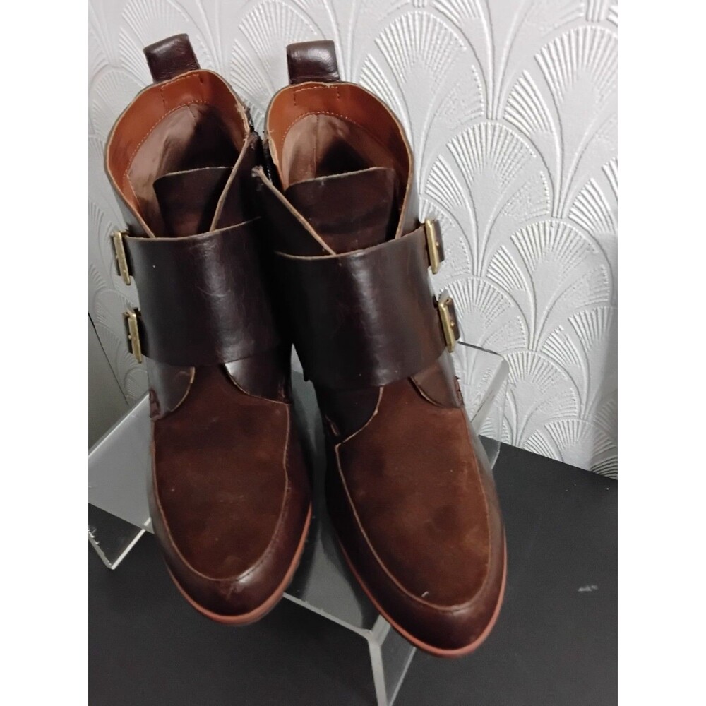 Korks Brown Hanska Monk Strap Wedge Ankle Bootie 9.5